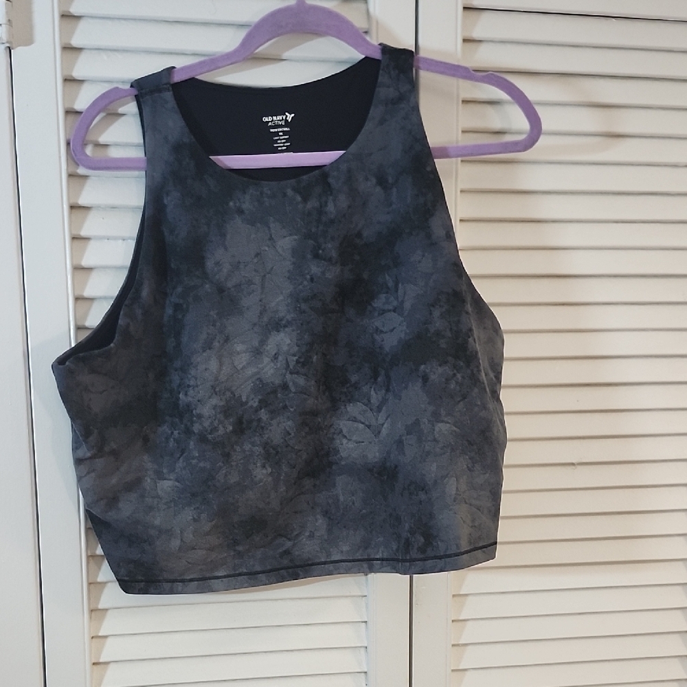 Old Navy Women's Charcoal Tie-Dye Cropped Tank
